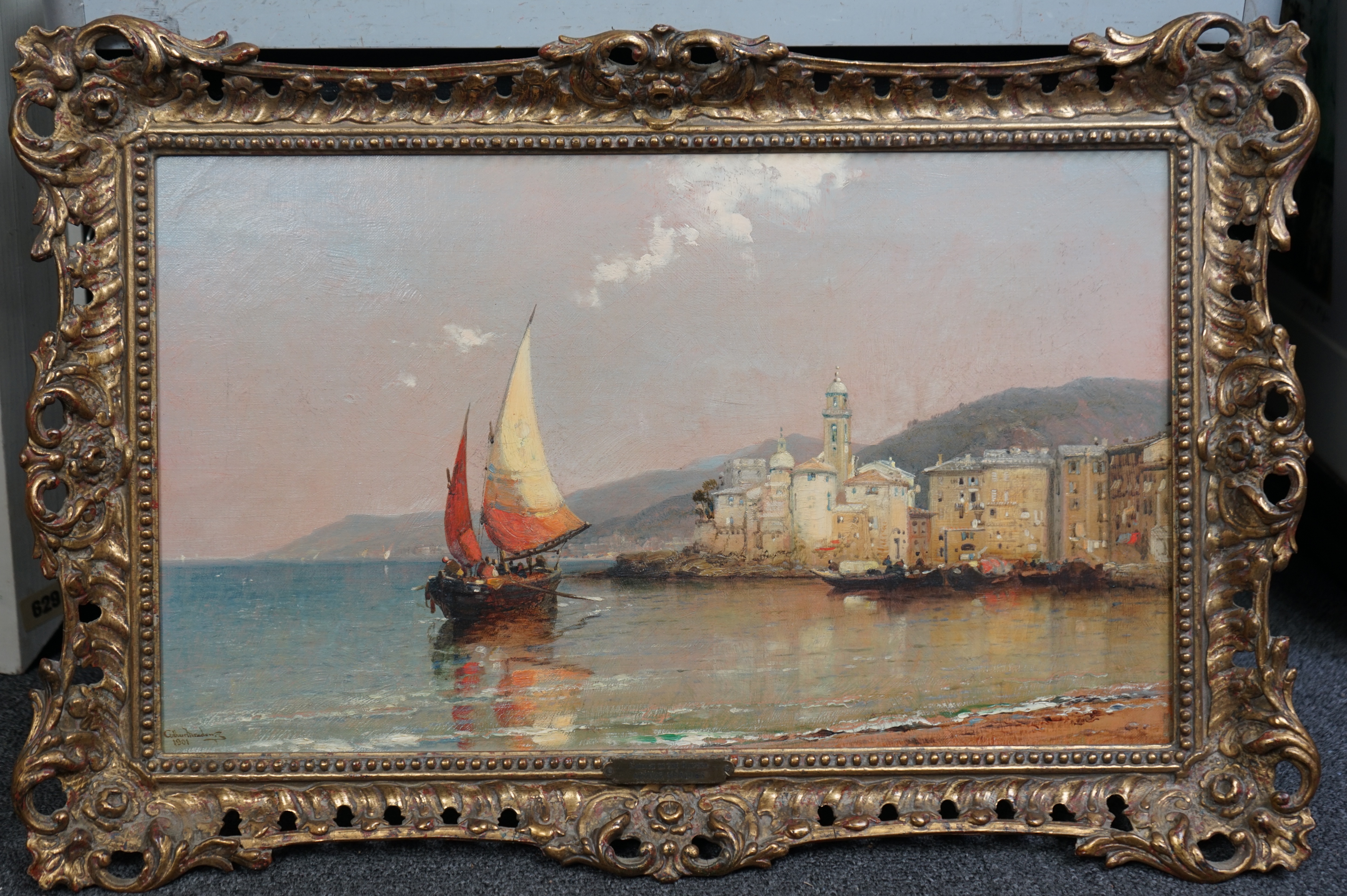Arthur Joseph Meadows (English, 1843-1907), 'Camagh in the Riviera, 1901', oil on canvas, 29.5 x 49cm